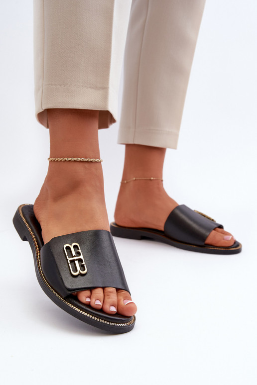 Zazoo 40384 Elegantný štýl Kožené papuče Dámske čierna Zazoo 40384 Elegantný štýl Kožené papuče Dámske čierna