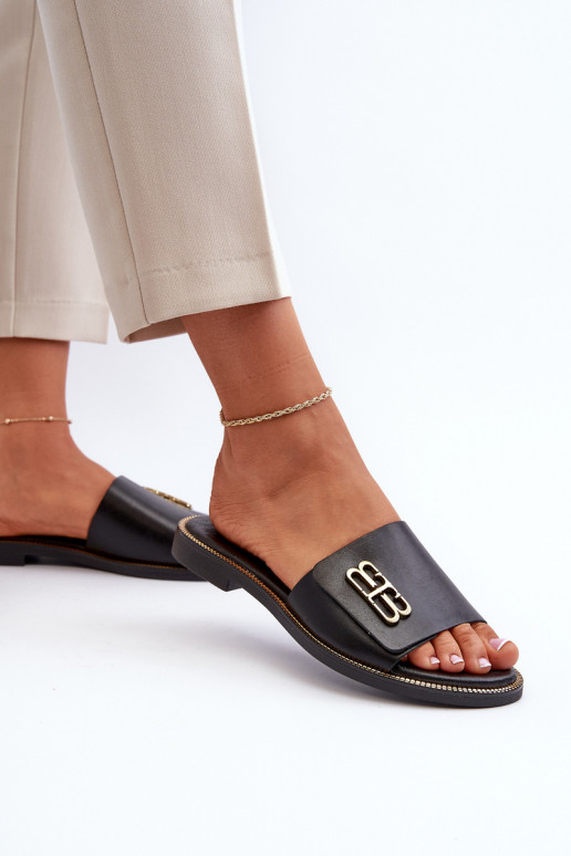 Zazoo 40384 Elegantný štýl Kožené papuče Dámske čierna Zazoo 40384 Elegantný štýl Kožené papuče Dámske čierna