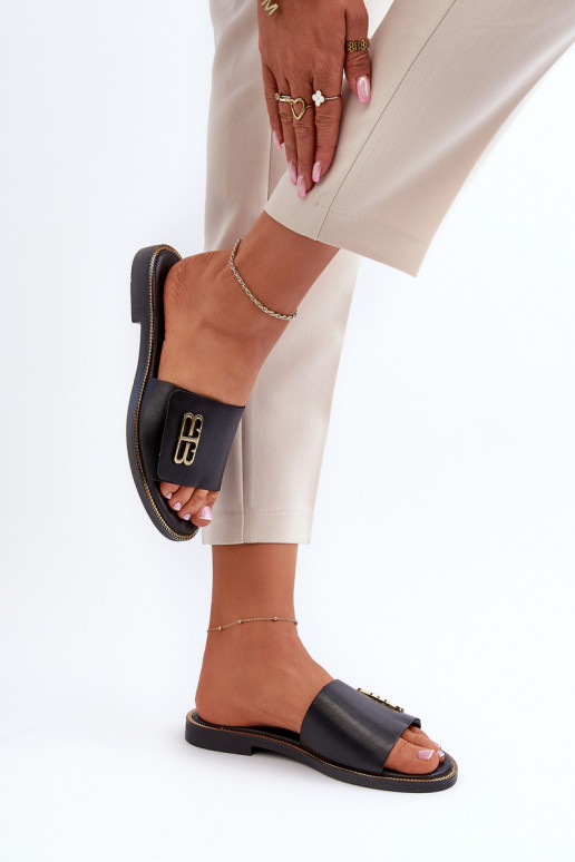 Zazoo 40384 Elegantný štýl Kožené papuče Dámske čierna Zazoo 40384 Elegantný štýl Kožené papuče Dámske čierna