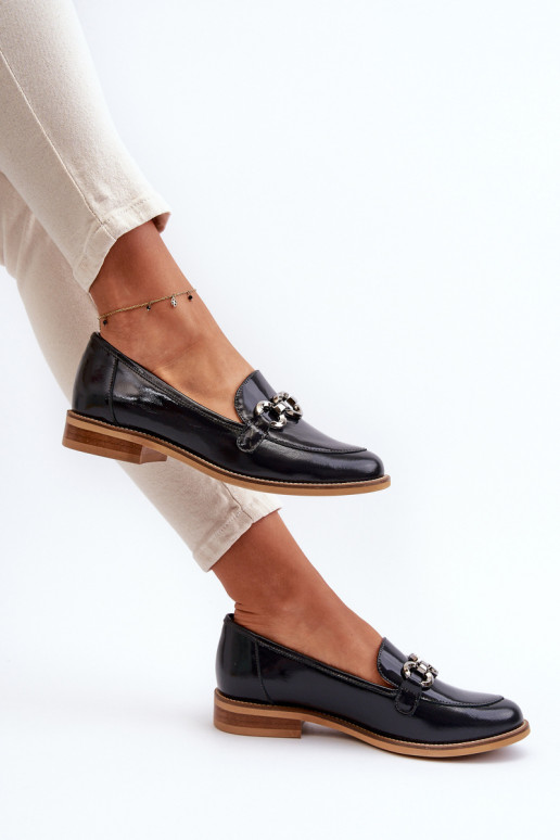 Kožené Dámske Lakované mokasíny Laura Messi 2760 tmavomodrá