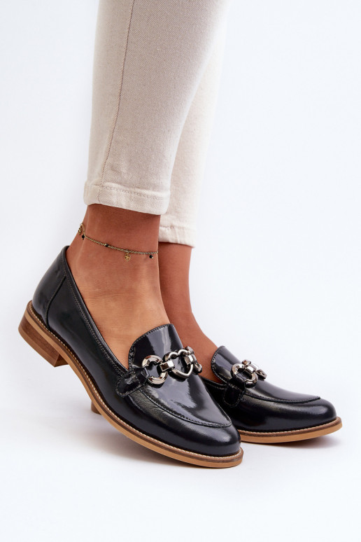 Kožené Dámske Lakované mokasíny Laura Messi 2760 tmavomodrá