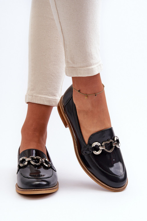 Kožené Dámske Lakované mokasíny Laura Messi 2760 tmavomodrá