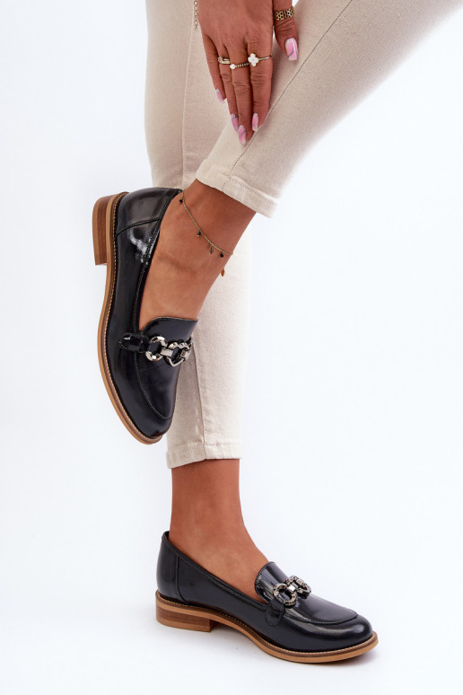 Kožené Dámske Lakované mokasíny Laura Messi 2760 tmavomodrá