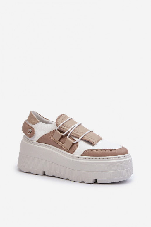 Zazoo 1833 Tenisky model obuvi Dámske Kožené s trendovou masívnou podrážkou béžová-biela farba Zazoo 1833 Tenisky model obuvi Dámske Kožené s trendovou masívnou podrážkou béžová-biela farba