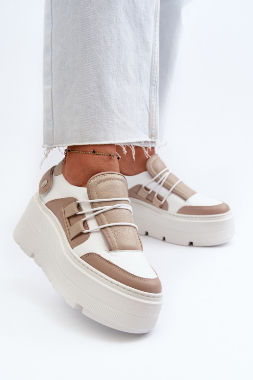 Zazoo 1833 Tenisky model obuvi Dámske Kožené s trendovou masívnou podrážkou béžová-biela farba Zazoo 1833 Tenisky model obuvi Dámske Kožené s trendovou masívnou podrážkou béžová-biela farba