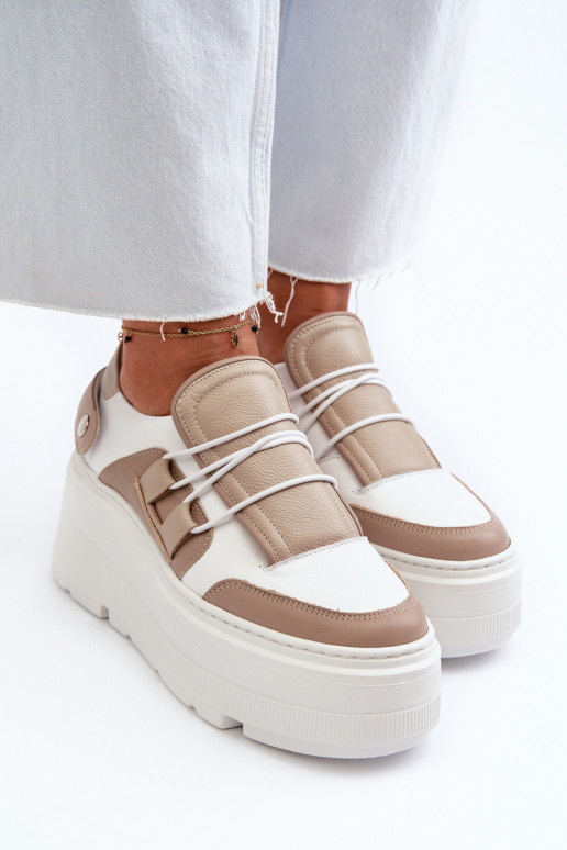 Zazoo 1833 Tenisky model obuvi Dámske Kožené s trendovou masívnou podrážkou béžová-biela farba Zazoo 1833 Tenisky model obuvi Dámske Kožené s trendovou masívnou podrážkou béžová-biela farba