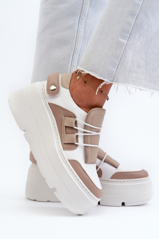 Zazoo 1833 Tenisky model obuvi Dámske Kožené s trendovou masívnou podrážkou béžová-biela farba Zazoo 1833 Tenisky model obuvi Dámske Kožené s trendovou masívnou podrážkou béžová-biela farba