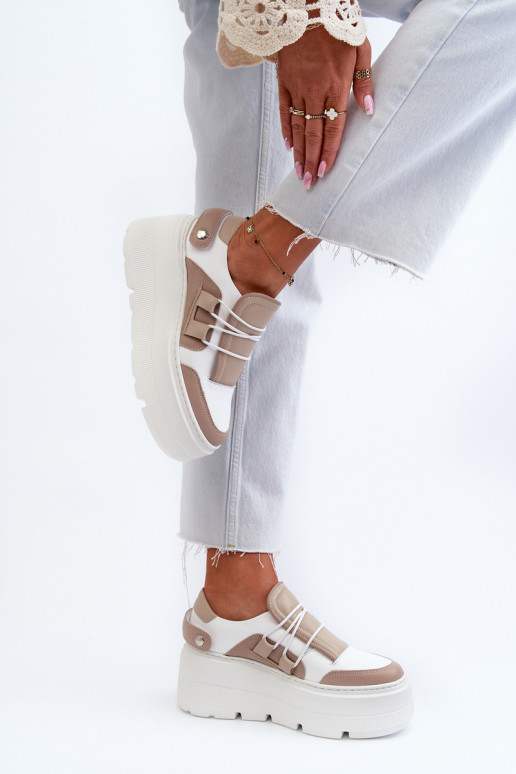 Zazoo 1833 Tenisky model obuvi Dámske Kožené s trendovou masívnou podrážkou béžová-biela farba Zazoo 1833 Tenisky model obuvi Dámske Kožené s trendovou masívnou podrážkou béžová-biela farba