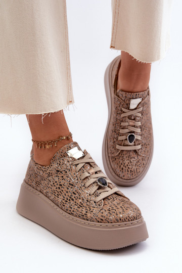 Kožené tenisky s platformou Máciejka 06191-10 béžová