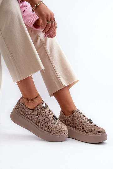 Kožené tenisky s platformou Máciejka 06191-10 béžová 2