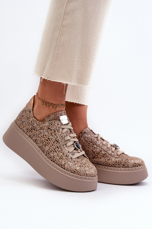 Kožené tenisky s platformou Máciejka 06191-10 béžová