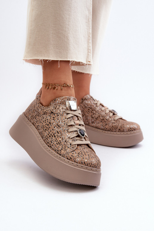 Kožené tenisky s platformou Máciejka 06191-10 béžová