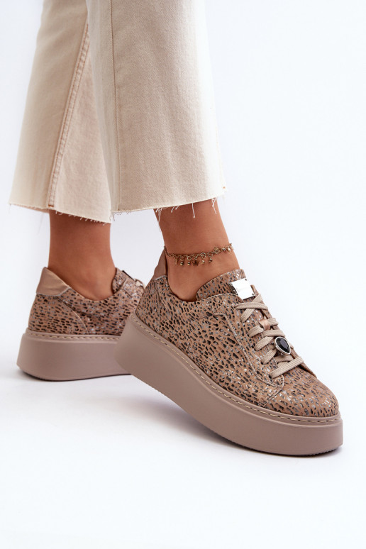 Kožené tenisky s platformou Máciejka 06191-10 béžová