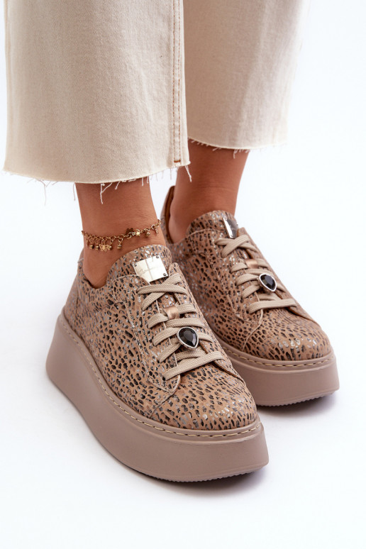 Kožené tenisky s platformou Máciejka 06191-10 béžová