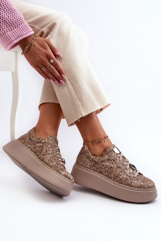 Kožené tenisky s platformou Máciejka 06191-10 béžová