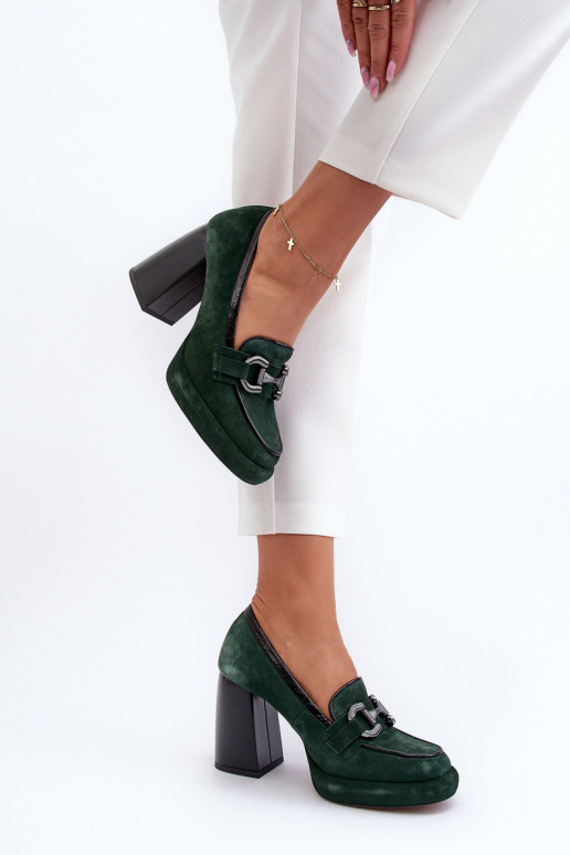 Kožené Topánky Zapnuté masívnom póle Laura Messi 2706 khaki farby