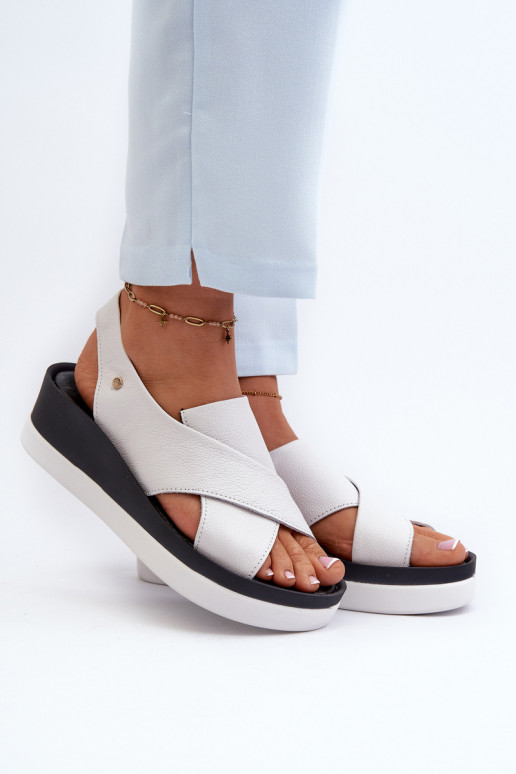 Zazoo 40256 Kožené Sandále na platforme biela farba Zazoo 40256 Kožené Sandále na platforme biela farba