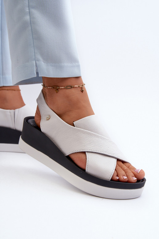 Zazoo 40256 Kožené Sandále na platforme biela farba Zazoo 40256 Kožené Sandále na platforme biela farba