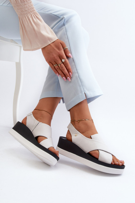 Zazoo 40256 Kožené Sandále na platforme biela farba Zazoo 40256 Kožené Sandále na platforme biela farba