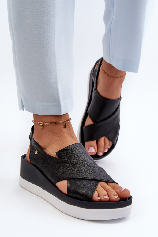 Zazoo 40256 Kožené Sandále na platforme čierna Zazoo 40256 Kožené Sandále na platforme čierna