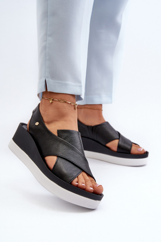 Zazoo 40256 Kožené Sandále na platforme čierna Zazoo 40256 Kožené Sandále na platforme čierna
