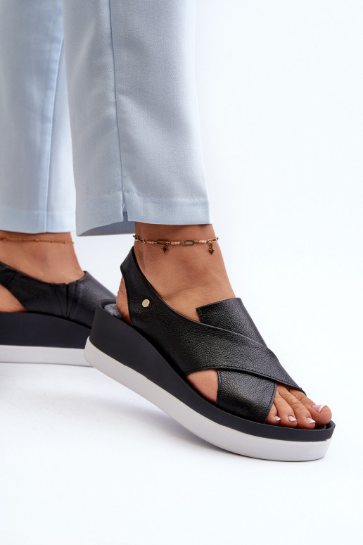 Zazoo 40256 Kožené Sandále na platforme čierna Zazoo 40256 Kožené Sandále na platforme čierna