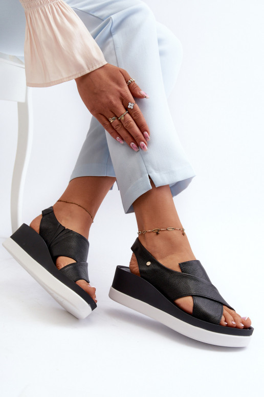 Zazoo 40256 Kožené Sandále na platforme čierna Zazoo 40256 Kožené Sandále na platforme čierna