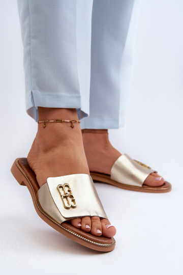 Zazoo 40384 elegantné kožené dámske šľapky zlaté