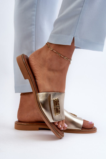 Zazoo 40384 Elegantný štýl Kožené papuče Dámske zlatej farby 2