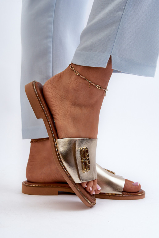 Zazoo 40384 Elegantný štýl Kožené papuče Dámske zlatej farby Zazoo 40384 Elegantný štýl Kožené papuče Dámske zlatej farby