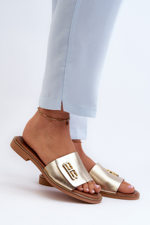 Zazoo 40384 Elegantný štýl Kožené papuče Dámske zlatej farby Zazoo 40384 Elegantný štýl Kožené papuče Dámske zlatej farby