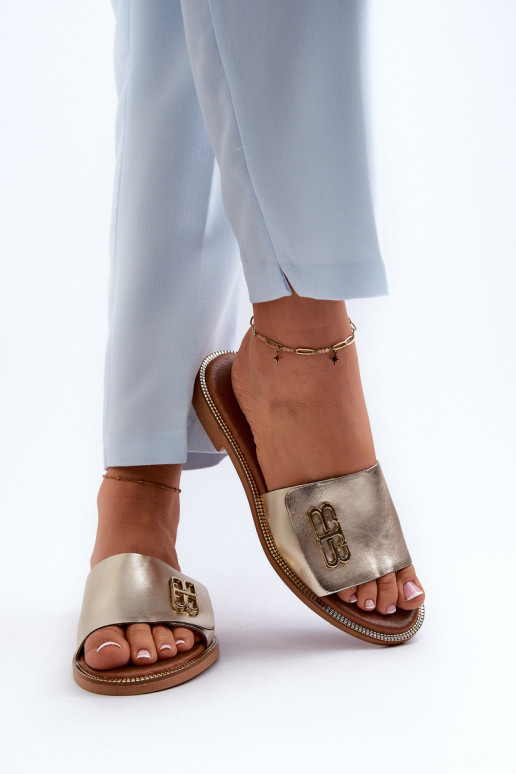 Zazoo 40384 Elegantný štýl Kožené papuče Dámske zlatej farby Zazoo 40384 Elegantný štýl Kožené papuče Dámske zlatej farby