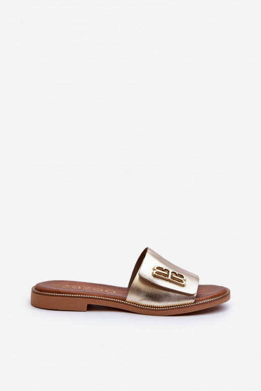 Zazoo 40384 Elegantný štýl Kožené papuče Dámske zlatej farby Zazoo 40384 Elegantný štýl Kožené papuče Dámske zlatej farby