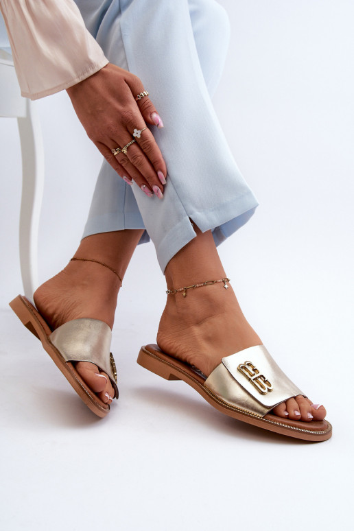 Zazoo 40384 Elegantný štýl Kožené papuče Dámske zlatej farby Zazoo 40384 Elegantný štýl Kožené papuče Dámske zlatej farby