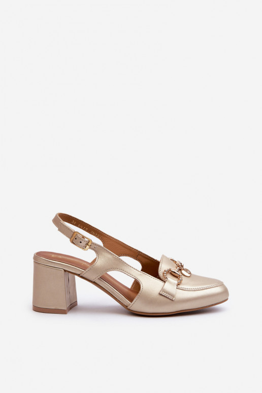 Dámske sandále na podpätku Máciejka 06419-25 zlatej farby Dámske sandále na podpätku Máciejka 06419-25 zlatej farby