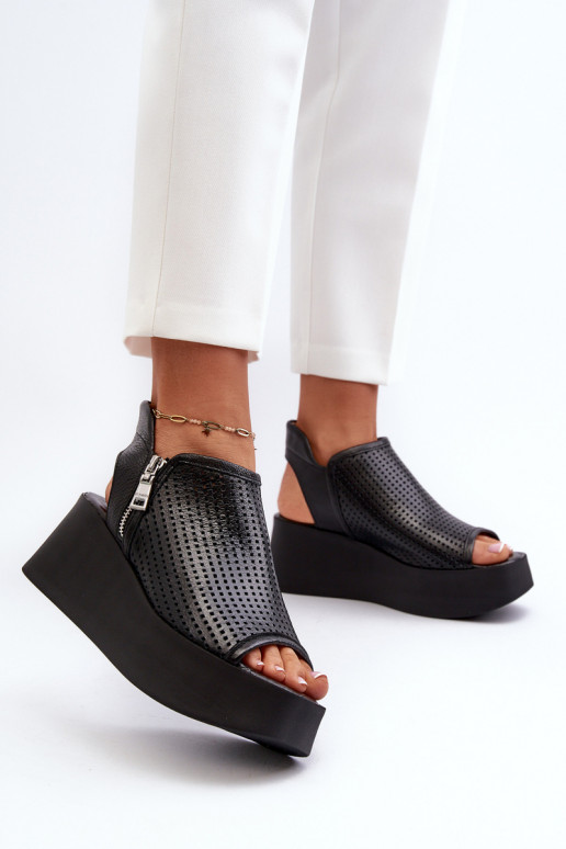 Zazoo 1792 Kožené Prelamované sandále na platforme čierna