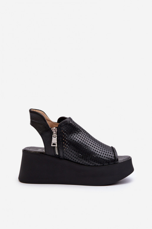 Zazoo 1792 Kožené Prelamované sandále na platforme čierna