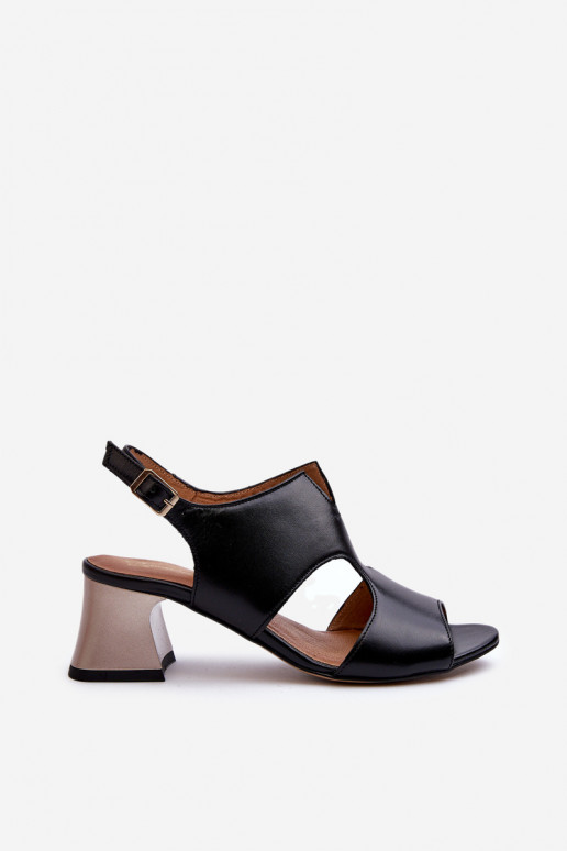 Dámske sandále Kožené s podpätkami Máciejka 06566-01 čierna Dámske sandále Kožené s podpätkami Máciejka 06566-01 čierna