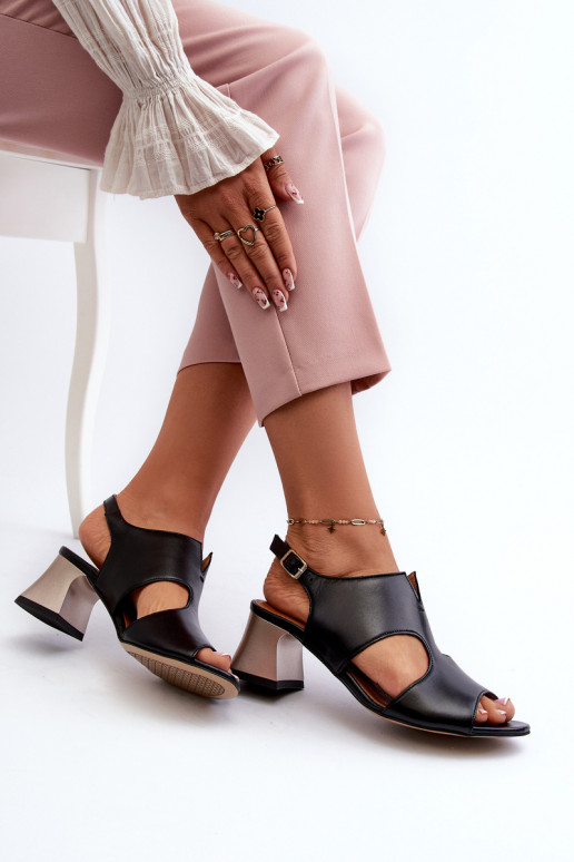 Dámske sandále Kožené s podpätkami Máciejka 06566-01 čierna Dámske sandále Kožené s podpätkami Máciejka 06566-01 čierna