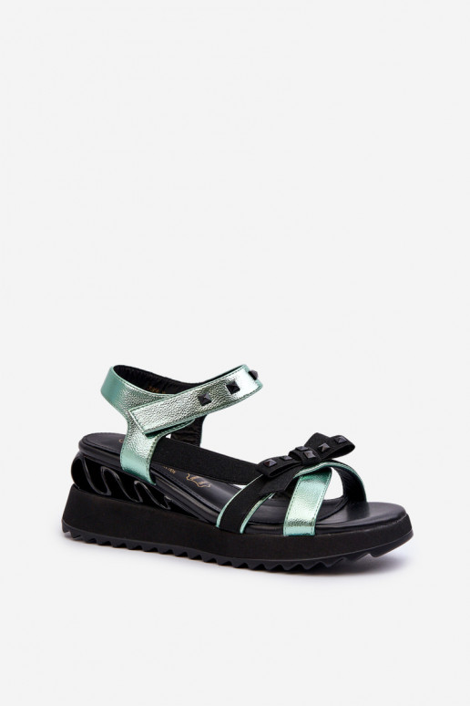 Dámske sandále so stuhami D&A CR956 zelená farba Dámske sandále so stuhami D&A CR956 zelená farba