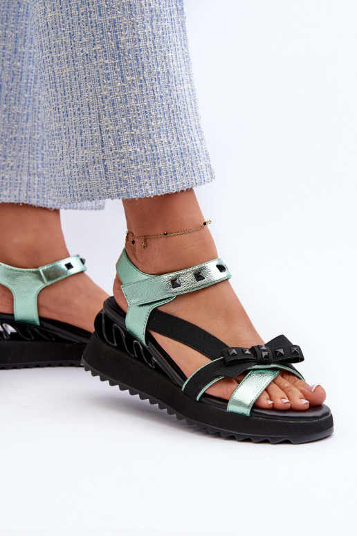 Dámske sandále so stuhami D&A CR956 zelená farba Dámske sandále so stuhami D&A CR956 zelená farba