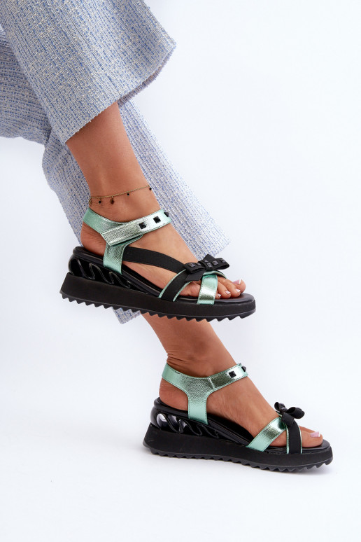 Dámske sandále so stuhami D&A CR956 zelená farba Dámske sandále so stuhami D&A CR956 zelená farba