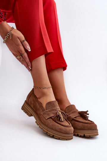 Zazoo 3469 Semišové mokasíny Dámske so strapcami Hnedá farba 2