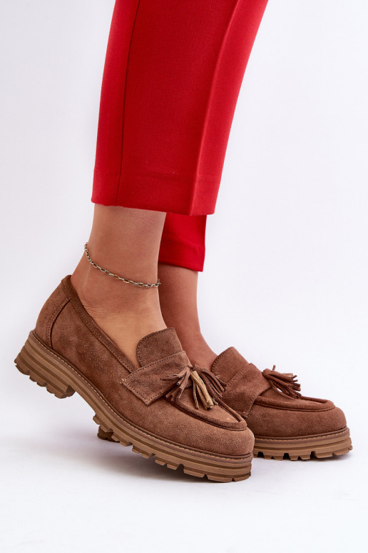 Zazoo 3469 Semišové mokasíny Dámske so strapcami Hnedá farba