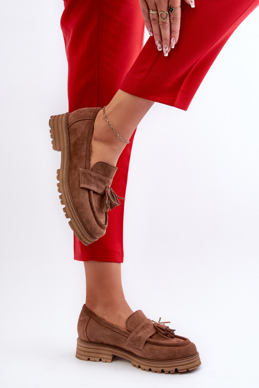 Zazoo 3469 Semišové mokasíny Dámske so strapcami Hnedá farba