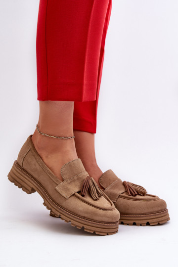 Zazoo 3469 Semišové mokasíny Dámske so strapcami béžová 2