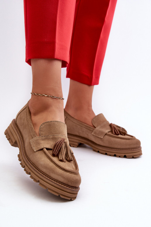 Zazoo 3469 Semišové mokasíny Dámske so strapcami béžová