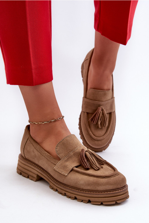 Zazoo 3469 Semišové mokasíny Dámske so strapcami béžová