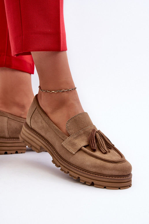 Zazoo 3469 Semišové mokasíny Dámske so strapcami béžová