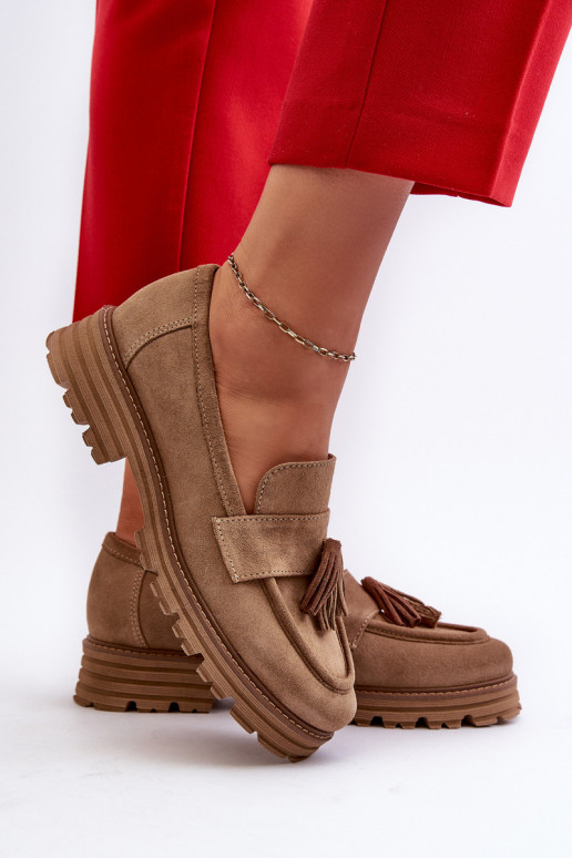 Zazoo 3469 Semišové mokasíny Dámske so strapcami béžová